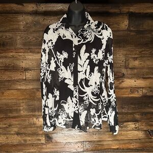 Cathaya Elegant Black and White Floral Blouse